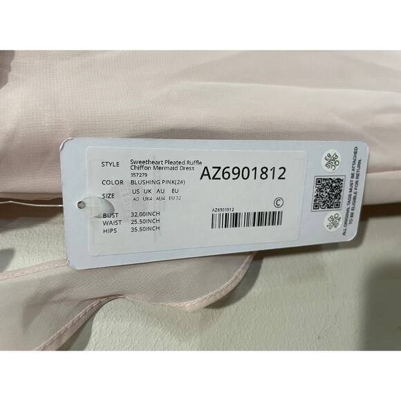 NWT Azazie x Barbie Sweetheart Pleated Chiffon Mermaid Dress Blushing Pink US A0 - Picture 6 of 8